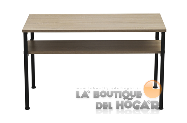 Mesa de centro fija negra con patas metálicas y tablero Oak Modelo Deck 80x40cm