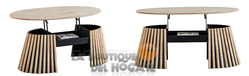 Mesa de centro elevable negra con patas metálicas y tablero de Roble Nordish Modelo Grove
