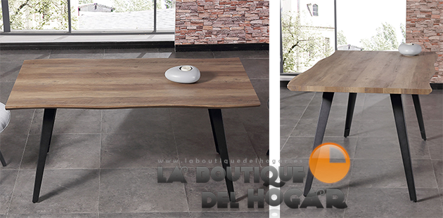 Mesa de comedor fija con patas metálicas y tablero Nogal Modelo Branch
