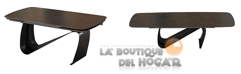 Mesa de comedor extensible negra con patas metálicas Ostana