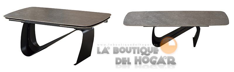 Mesa de comedor extensible negra con patas metálicas Ostana
