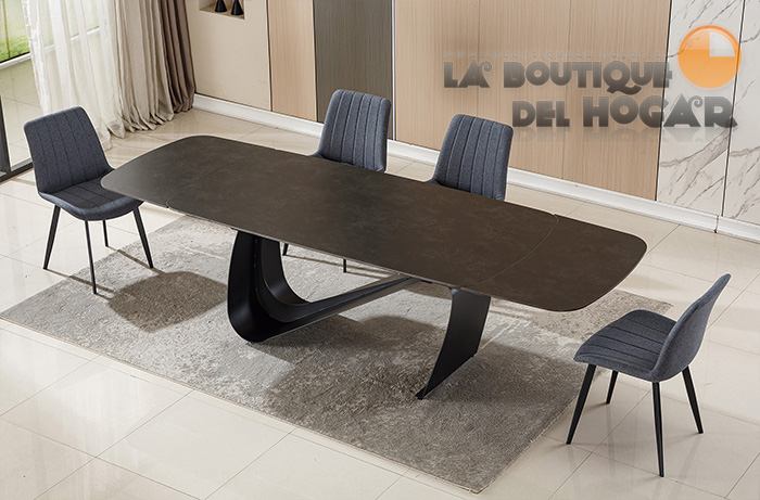 Mesa de comedor extensible negra con patas metálicas Otsana