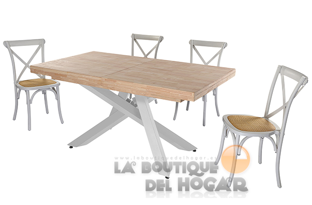 Mesa de comedor extensible negra con patas metálicas y tablero de Roble Nordish Modelo Xena