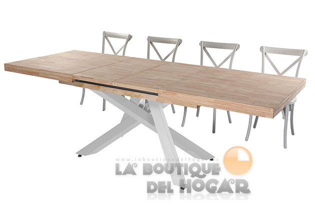 Mesa de comedor extensible negra con patas metálicas y tablero de Roble Nordish Modelo Xena