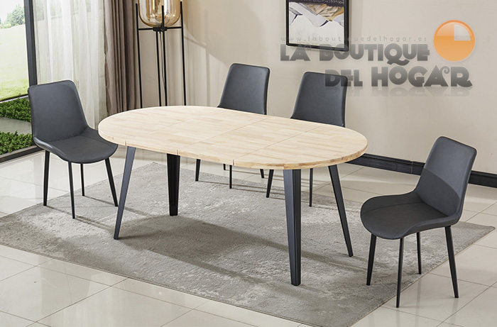 Mesa de comedor fija negra con patas metálicas y tablero de Roble Nordish Modelo Berg-E