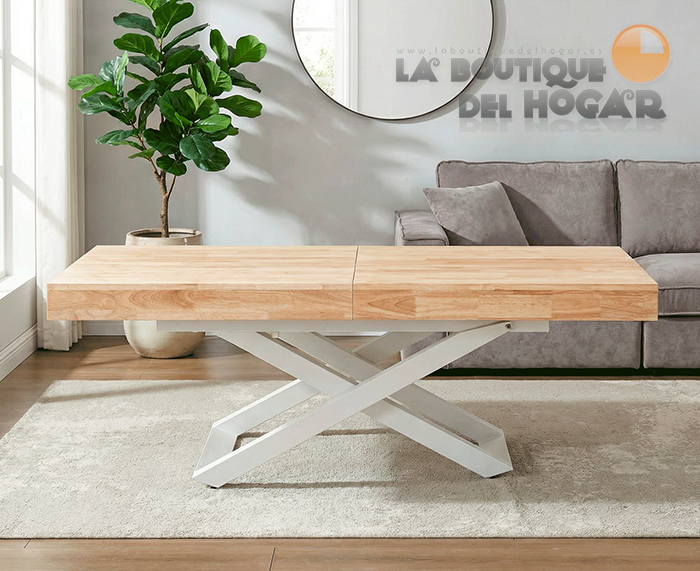 Mesa de comedor extensible negra con patas metálicas y tablero de Roble Nordish Modelo Troya