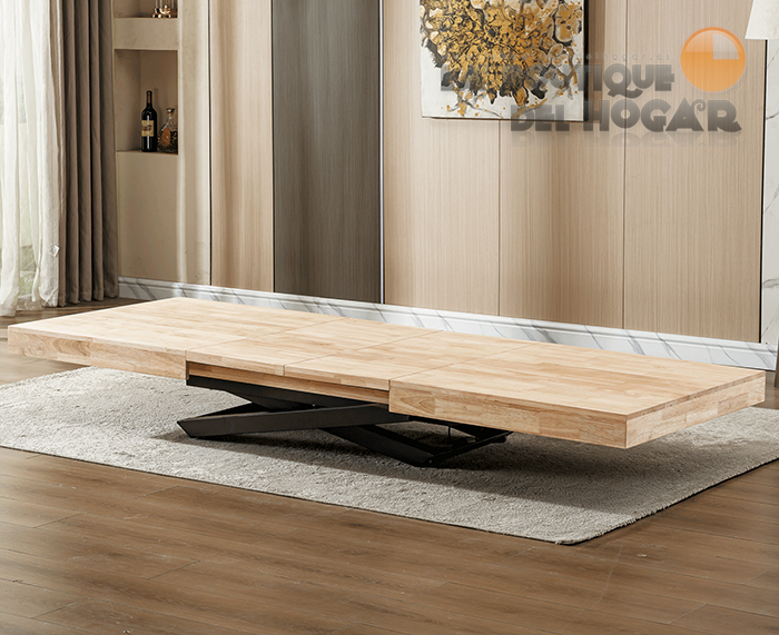 Mesa de comedor extensible negra con patas metálicas y tablero de Roble Nordish Modelo Troya