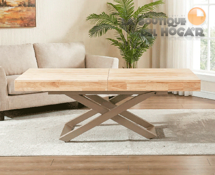 Mesa de comedor extensible negra con patas metálicas y tablero de Roble Nordish Modelo Troya
