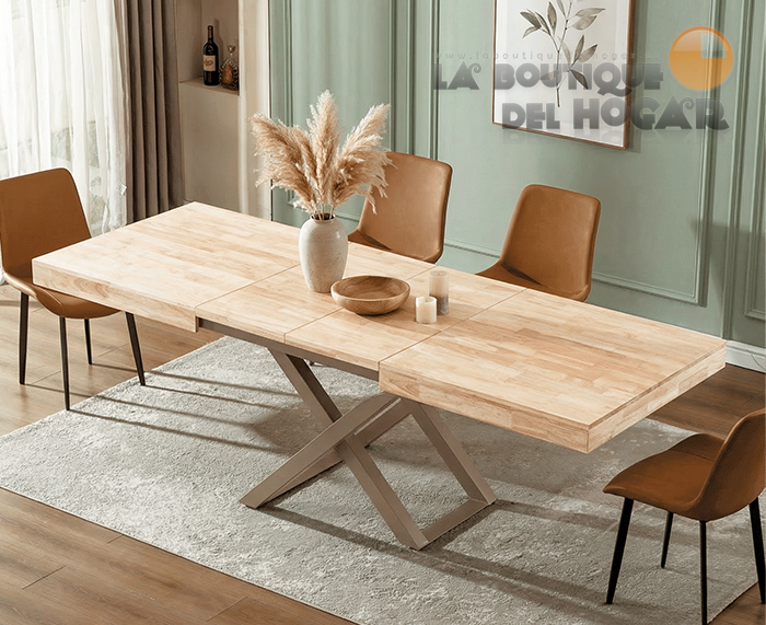 Mesa de comedor extensible negra con patas metálicas y tablero de Roble Nordish Modelo Troya