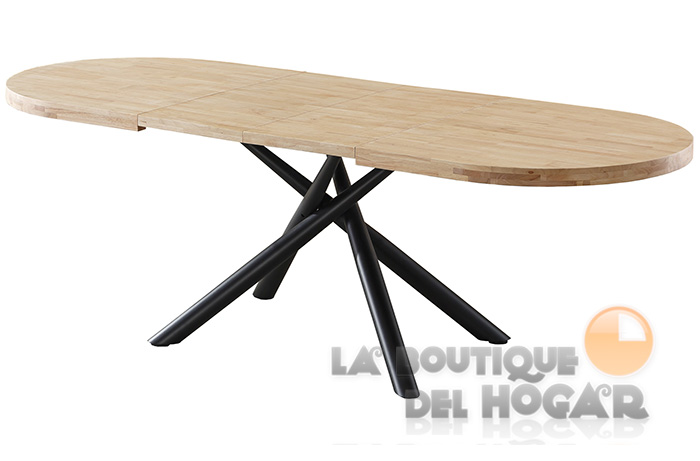 Mesa de comedor extensible negra con patas metálicas y tablero de Roble Nordish Modelo Senda