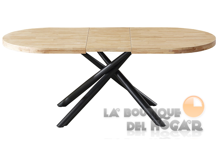 Mesa de comedor extensible negra con patas metálicas y tablero de Roble Nordish Modelo Senda