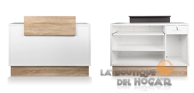 Mueble de recepción con cajón, estantes y base de acero Modelo Thierry
