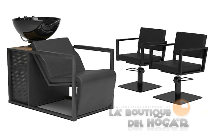 Pack - 1 Lavacabezas Con Pica a elegir Basil B Negro + 2 Sillones De Corte Ocean B Negros
