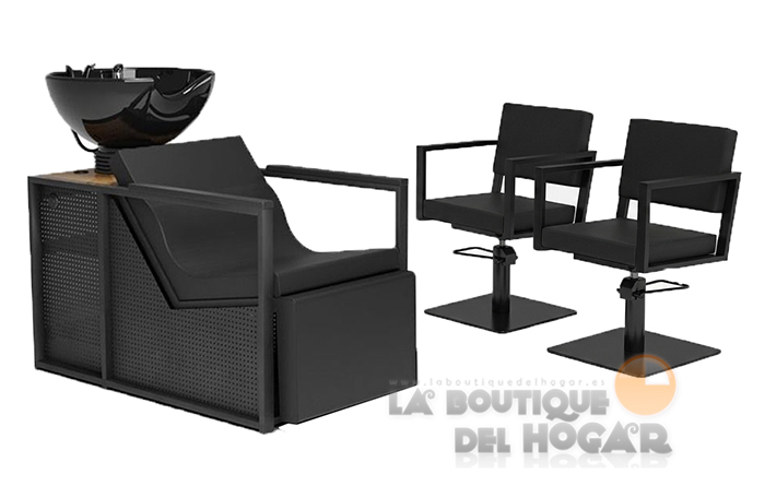 Pack - 1 Lavacabezas Con Pica a elegir Basil B Negro + 2 Sillones De Corte Ocean B Negros