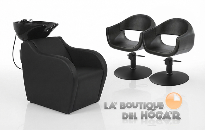 Pack - 1 Lavacabezas con Pica Negra Wisp + 2 Sillones de Corte Glam Negros
