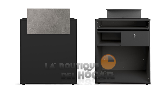 Mueble de recepción con cajón, estantes y base de acero Modelo Thierry
