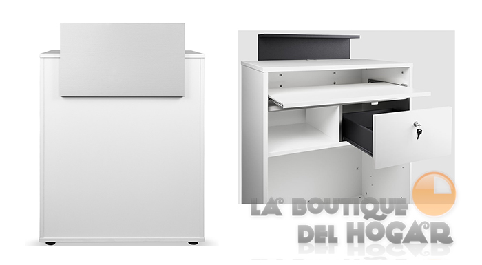 Mueble de recepción con cajón, estantes y base de acero Modelo Thierry