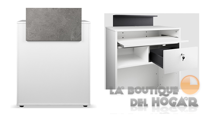 Mueble de recepción con cajón, estantes y base de acero Modelo Thierry