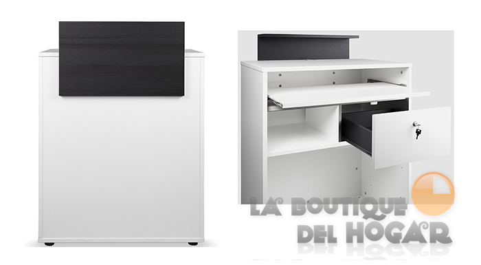 Mueble de recepción con cajón, estantes y base de acero Modelo Thierry
