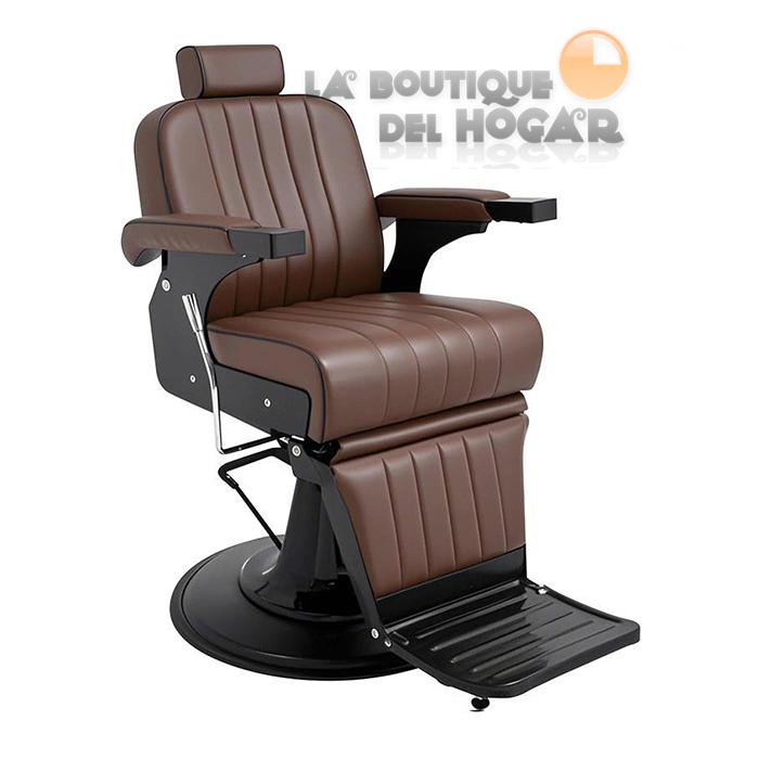 Sillón Barbero hidráulico reclinable y giratorio con reposabrazos Modelo Corinto Marrón