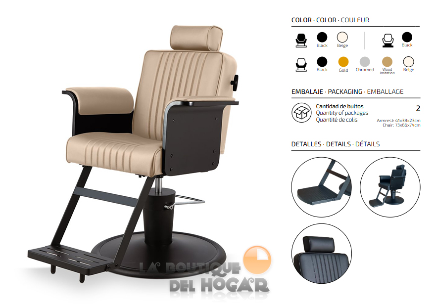 Sillón Barbero hidráulico reclinable con reposapiés fijo Modelo Duk