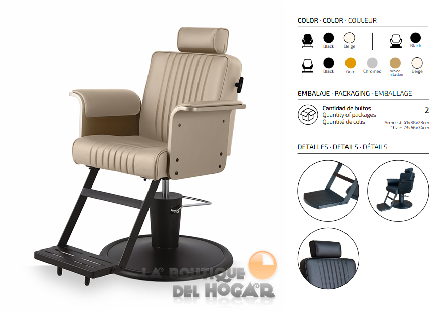 Sillón Barbero hidráulico reclinable con reposapiés fijo Modelo Duk