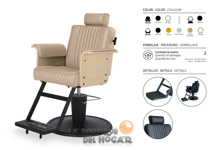 Sillón Barbero hidráulico reclinable con reposapiés fijo Modelo Duk