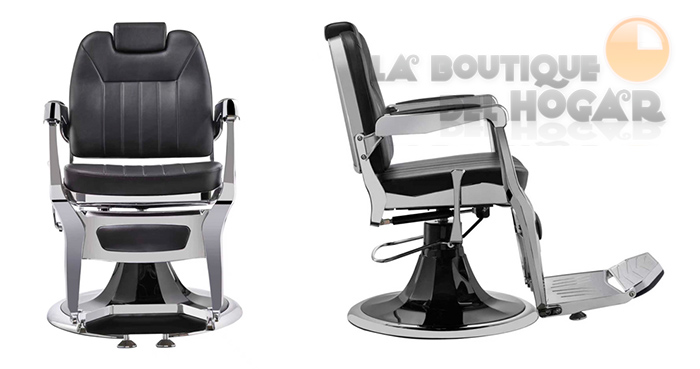 Sillón Barbero hidráulico reclinable y giratorio con reposabrazos Modelo Riff SIlver