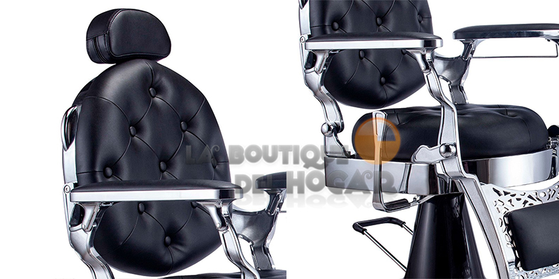 Sillón Clásico de Barbero hidráulico estilo Retro Vintage con reposapies integrado Modelo Ancest Chrome
