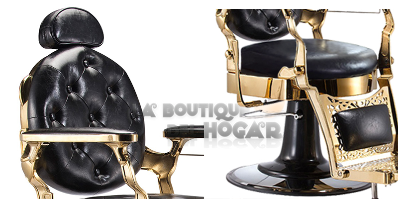 Sillón Clásico de Barbero hidráulico estilo Retro Vintage con reposapies integrado Modelo Ancest Oro