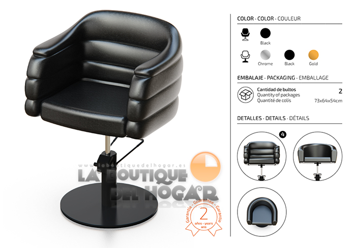Sillón hidráulico de corte acolchado con base redonda negra Modelo Bardo BR Negro