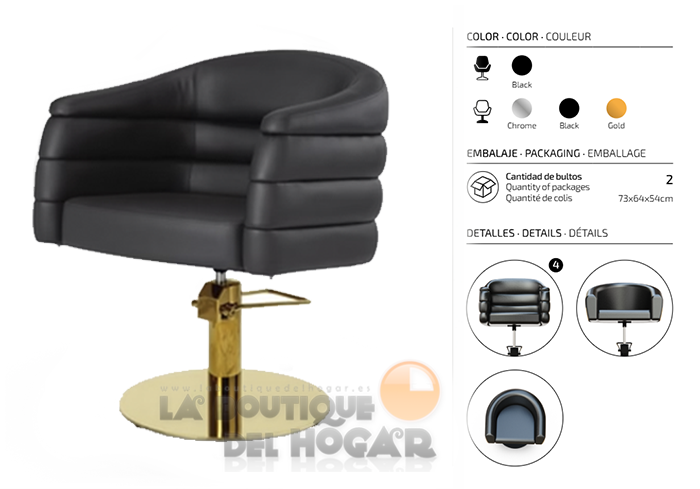 Sillón hidráulico de corte acolchado con base redonda dorada Modelo Bardo Negro