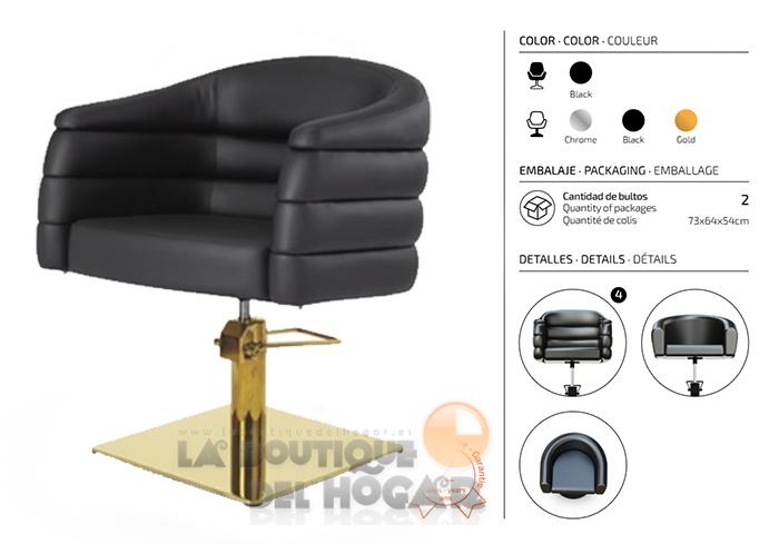 Sillón hidráulico de corte acolchado con base cuadrada dorada Modelo Bardo Negro