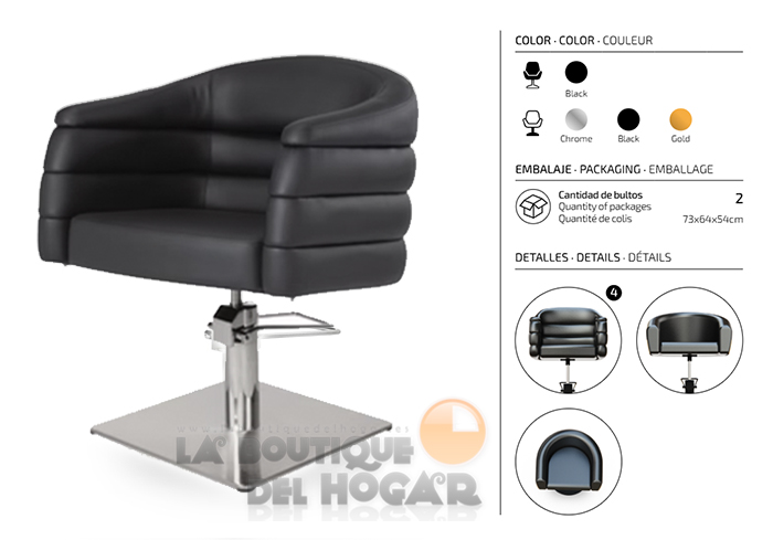 Sillón hidráulico de corte acolchado con base cuadrada plateada Modelo Bardo Negro