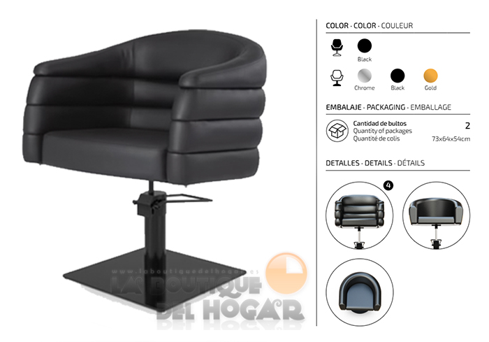 Sillón hidráulico de corte acolchado con base cuadrada negra Modelo Bardo Negro