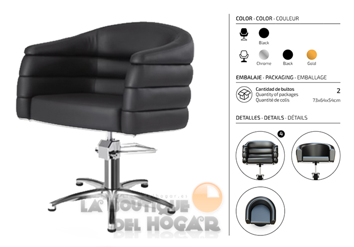 Sillón hidráulico de corte acolchado con base de estrella plateada Modelo Bardo Negro