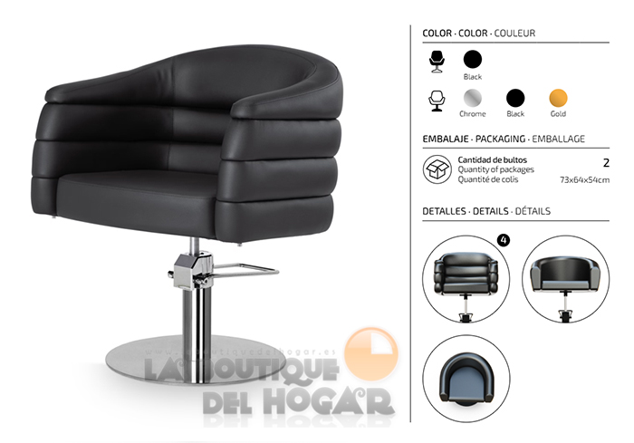 Sillón hidráulico de corte acolchado con base redonda plateada Modelo Bardo Negro