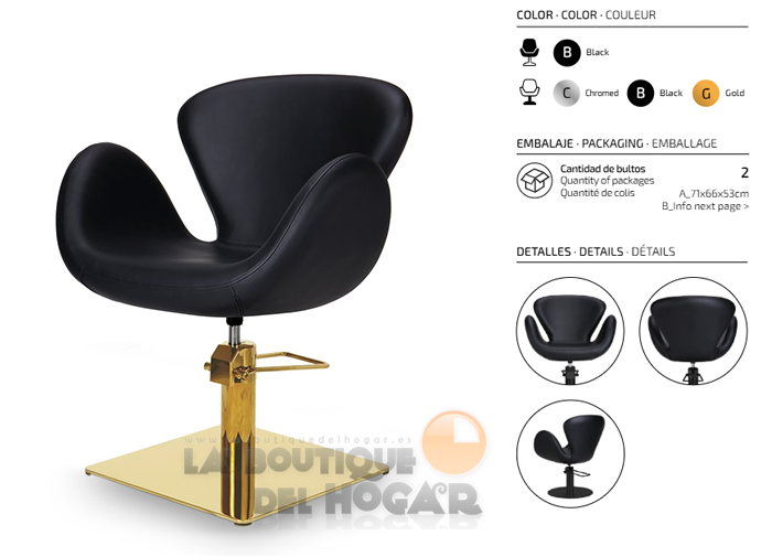 Sillón hidráulico de corte con base cuadrada y reposabrazos Modelo Chloe B-GS