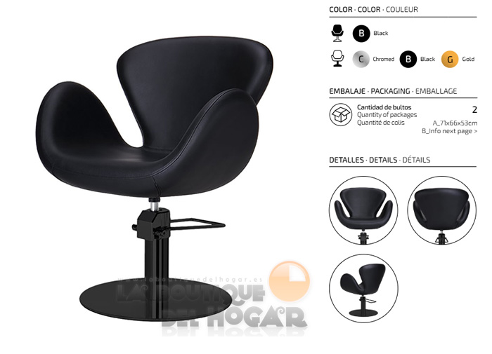 Sillón hidráulico de corte con base redonda y reposabrazos Modelo Chloe BR