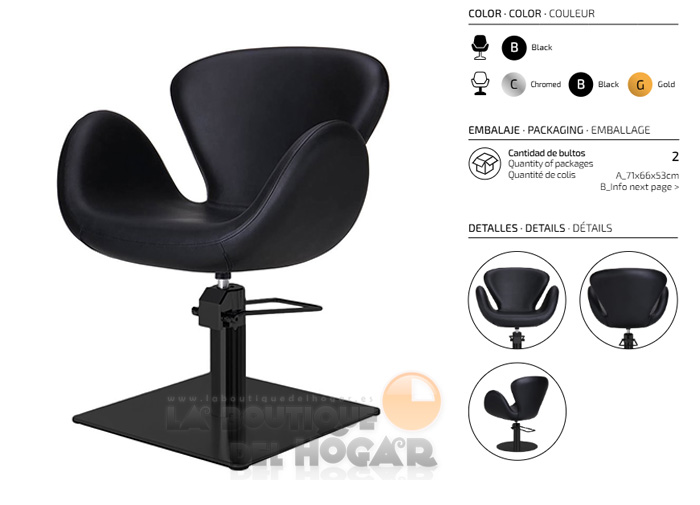 Sillón hidráulico de corte con base cuadrada y reposabrazos Modelo Chloe BS