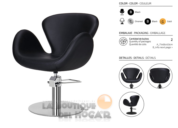 Sillón hidráulico de corte con base redonda y reposabrazos Modelo Chloe R