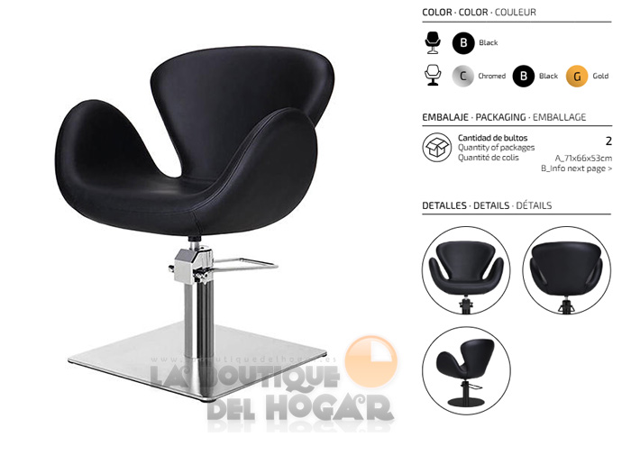 Sillón hidráulico de corte con base cuadrada y reposabrazos Modelo Chloe S