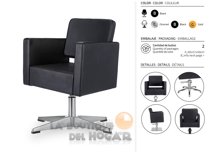 Sillón hidráulico de corte con base redonda y reposabrazos Modelo DORA X