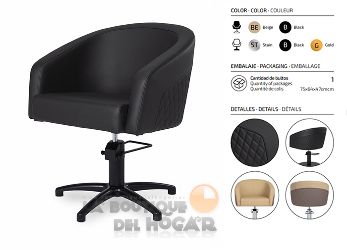 Sillón hidráulico de corte acolchado con base de estrella Modelo Eyra B-BR Negro