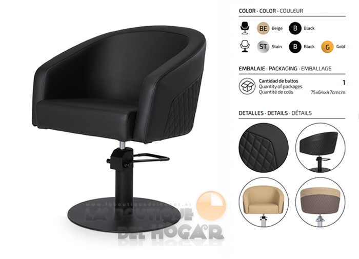 Sillón hidráulico de corte acolchado con base redonda  Modelo Eyra B-BR Negro
