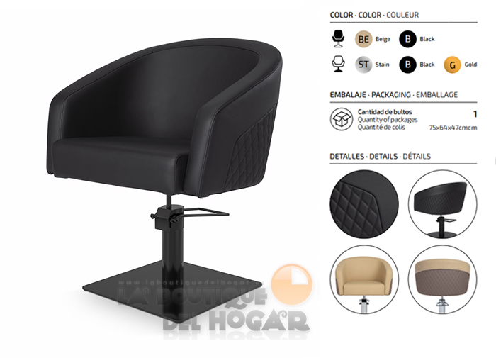 Sillón hidráulico de corte acolchado con base cuadrada Modelo Eyra B-BR Negro