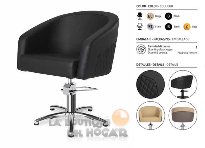 Sillón hidráulico de corte acolchado con base de estrella plateada Modelo Eyra B-BR Negro
