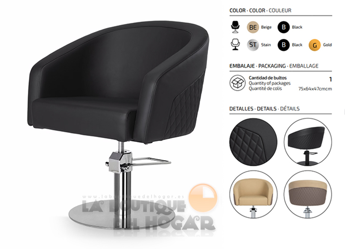 Sillón hidráulico de corte acolchado con base redonda plateada Modelo Eyra B-BR Negro