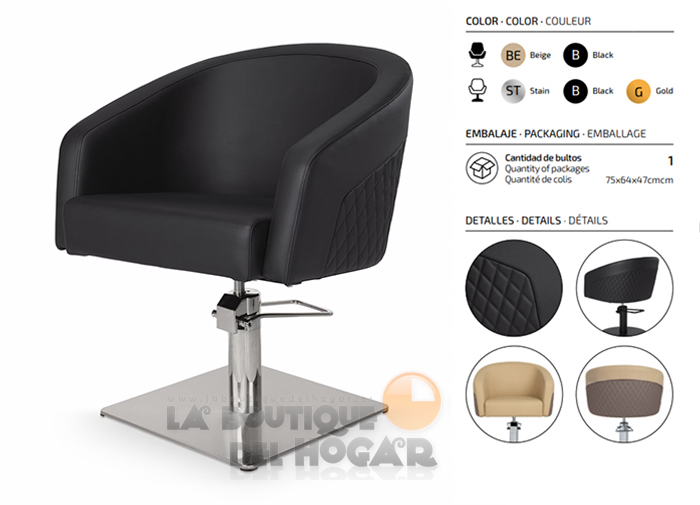Sillón hidráulico de corte acolchado con base cuadrada plateada Modelo Eyra B-BR Negro