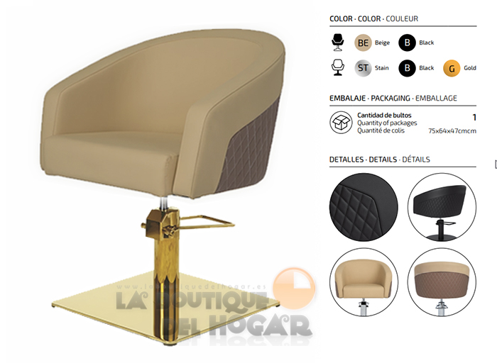 Sillón hidráulico de corte acolchado con base cuadrada dorada Modelo Eyra BE Negro